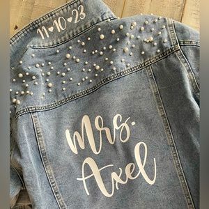 Custom Mrs. Denim Jacket with Pearls